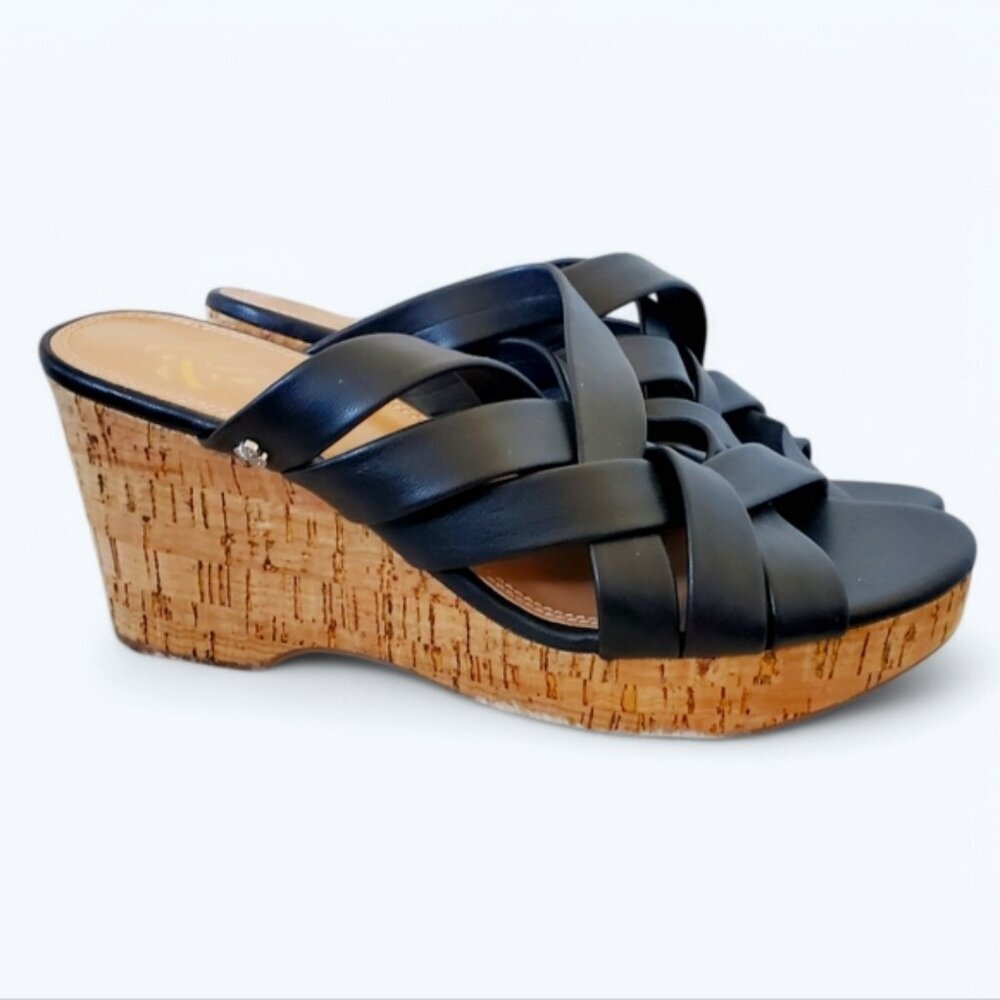NWT Nordstrom Sam & Libby Black Leather Strappy Wedge Boho Beach Sandals 7